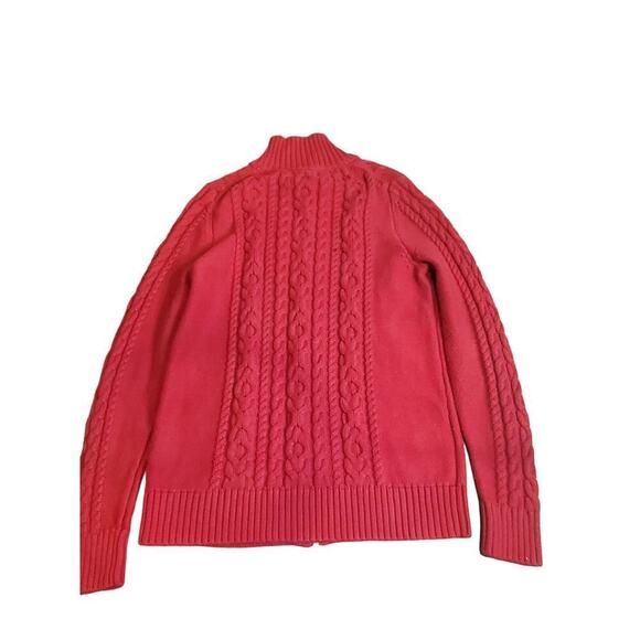 L.L. Bean Cotton Cableknit Full Zip‎ Cardigan Red size Medium - Picture 6 of 9